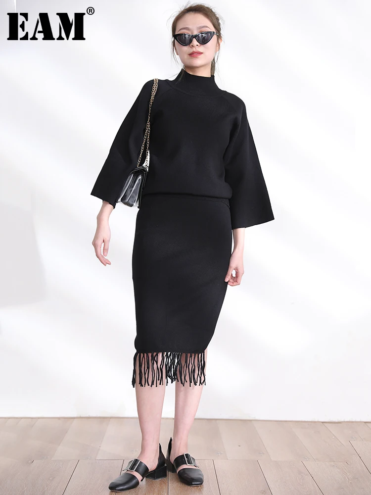 

[EAM] Knitting Tassels Half-body Skirt Two Pieces Suit New Round Neck Long Sleeve Women Fashion Spring Autumn 2022 JZ11301