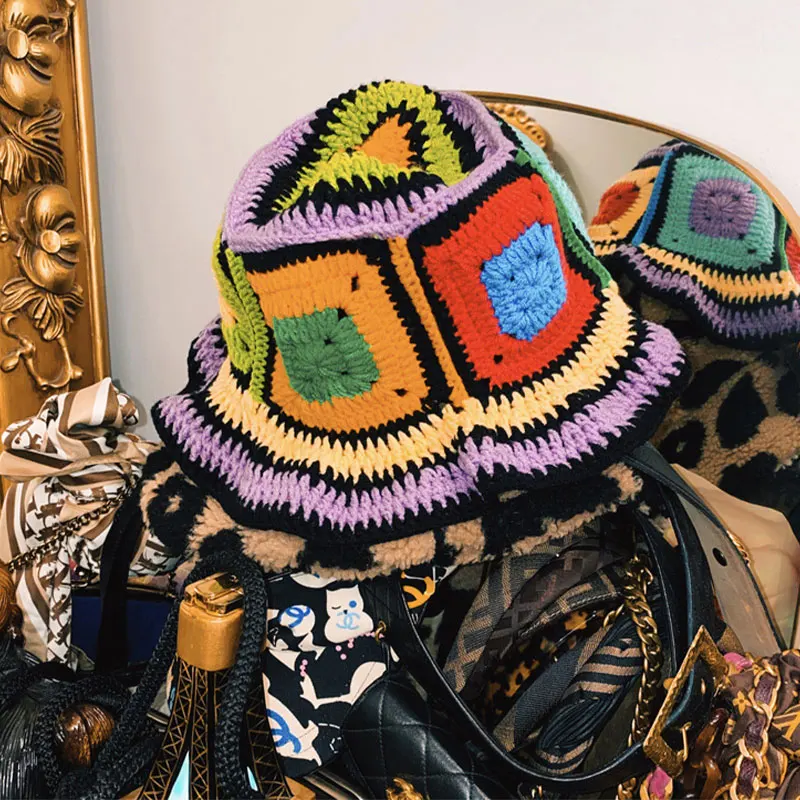 

2023 Брендовые женские вязаные крючком Панамы ручной работы Y2k модная летняя пляжная шапка Корейская вязаная шапка с отверстиями