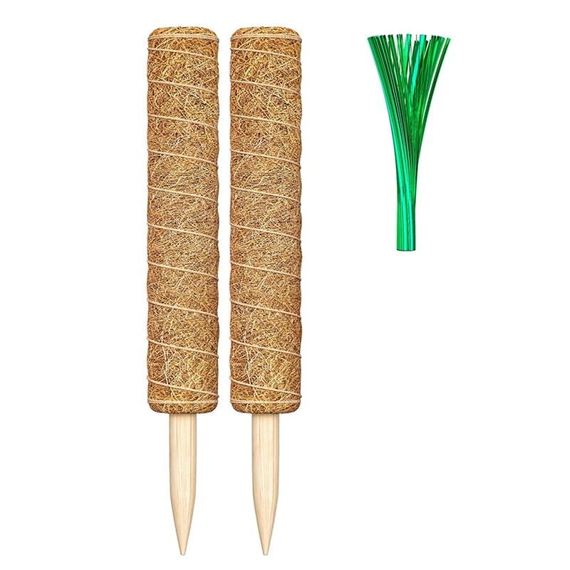 

2 Moss Poles With 100 Reusable Twist Ties-Suitable For Indoor And Outdoor Plants