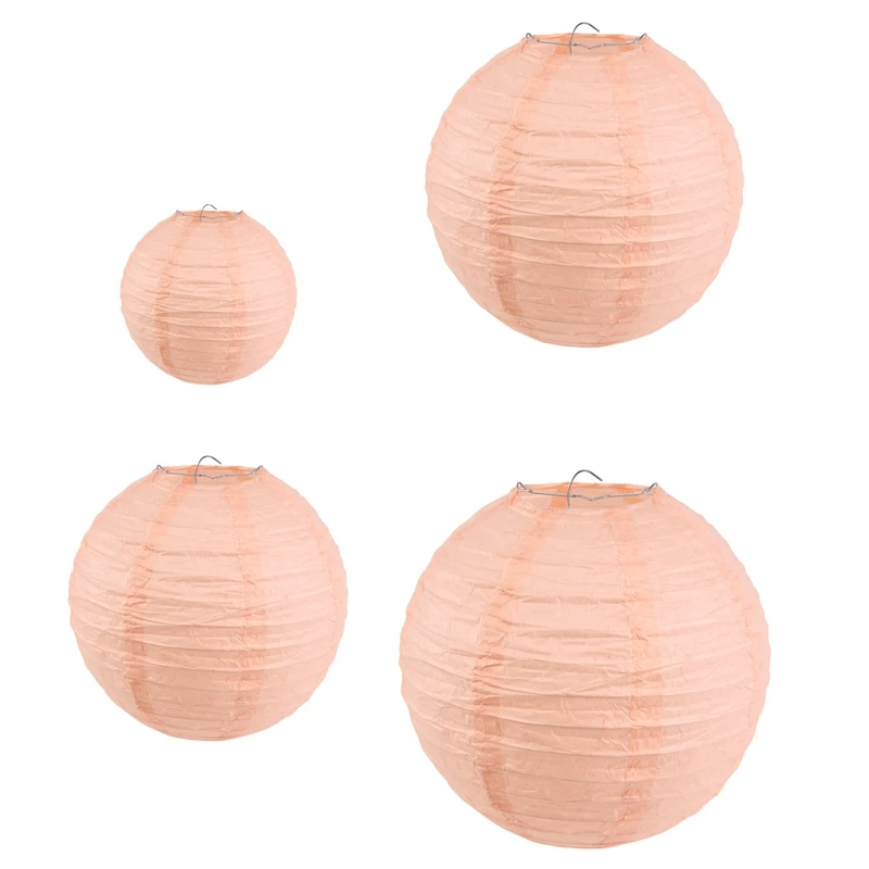 20 Pcs 6 Inch-12 Inch Peach Paper Lantern Chinese Assorted Sizes Round Lampion For Wedding Party Outdoor Indoor Hanging Decor