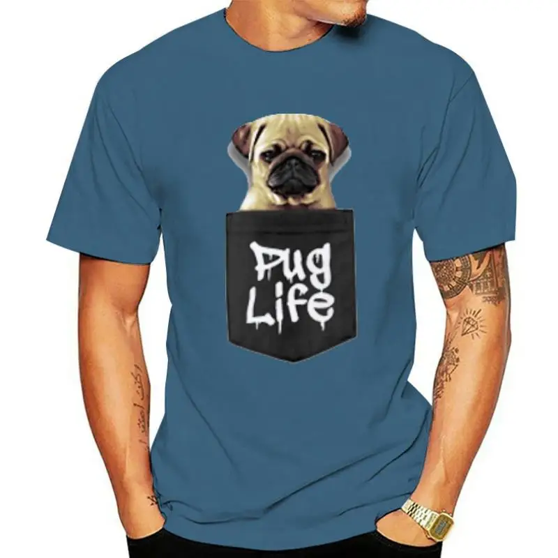 

2020 Custom Men T-shirt Short Sleeve Fashion Pug Life Pocket Design t shirts Pug printed Tee Shrits Hipster Basic Tops