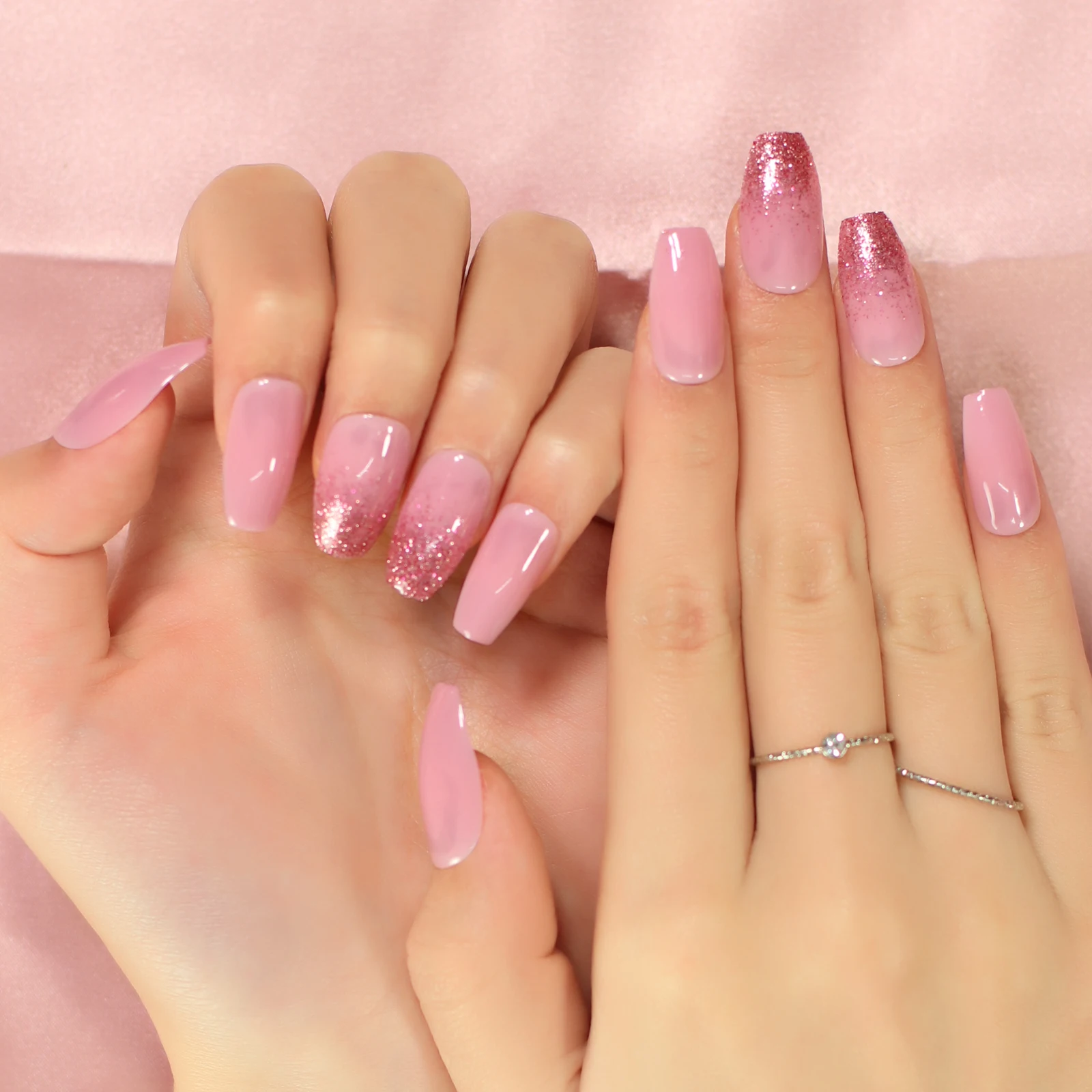 Глянцевые светильник-фиолетовые розовые накладные ногти средние балерины гроб