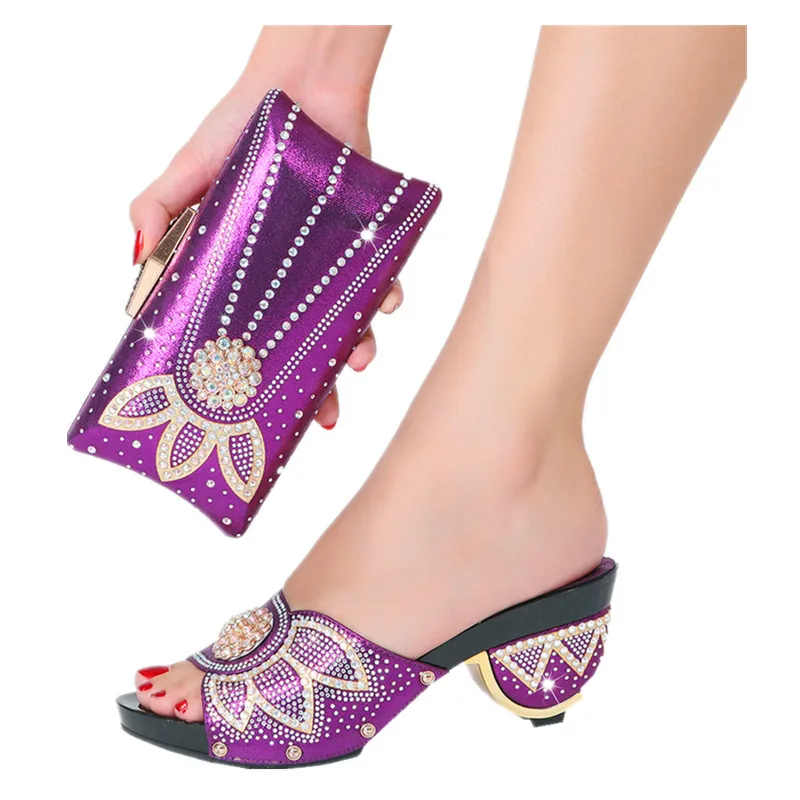 

2022 Summer Italian Latest Design Ladies Luxury Rhinestone Slippers and Bag Sets for Banquet Party Christmas