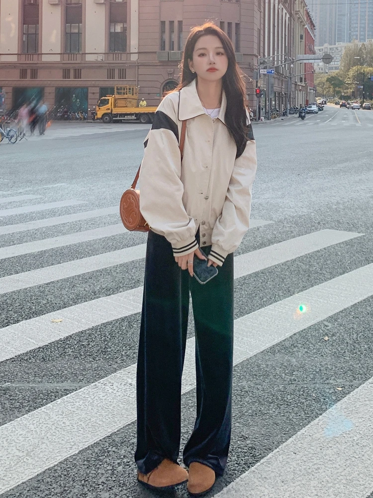 Baseball Uniform Short Outerwear Women Spring and Autumn Small Student 2024 Early New Creamy-white Leisure Jacket Top