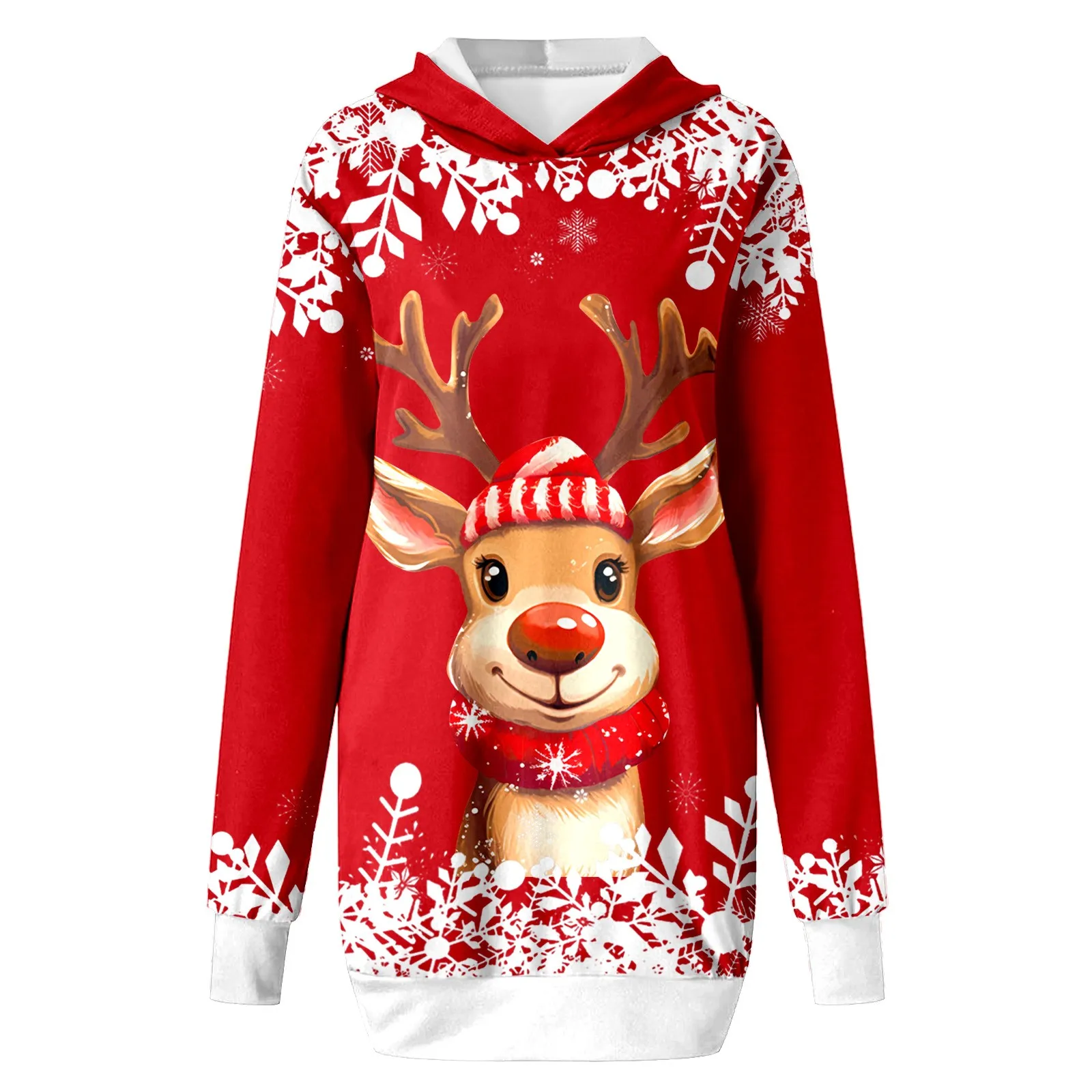 Новогодние толстовки с капюшоном длиной миди 2024 рождественский свободный