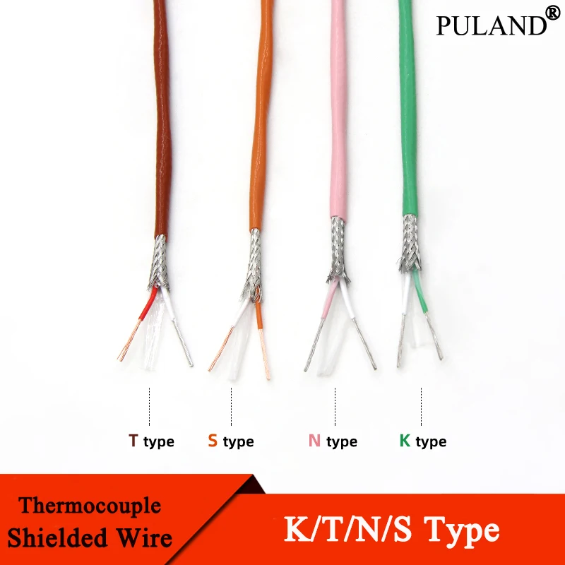 

1/5/10M K T N S Type Thermocouple Wire 2 Cores PTFE Insulator Shielded Line High Temperature Measuring Compensation Cable