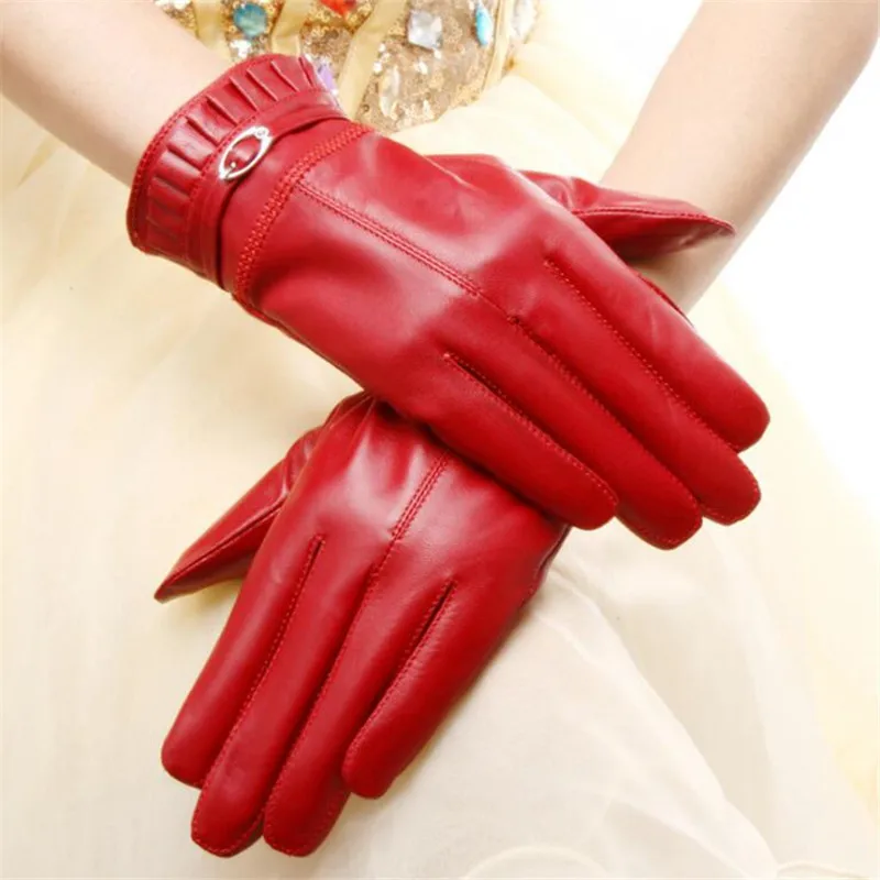 

Winter Genuine Leather Gloves Women 2022 Fashion Warm Sheepskin Gloves Ladies Mittens Outside Gloves 5 Colors