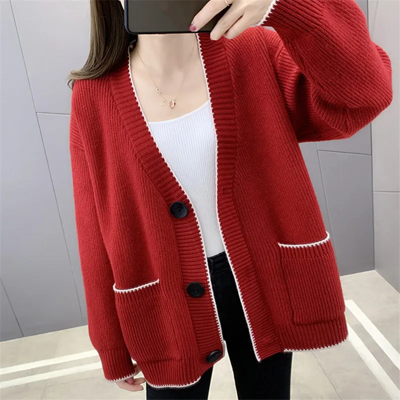 

Женский трикотажный кардиган с большими карманами и длинным рукавом, 9 цветов