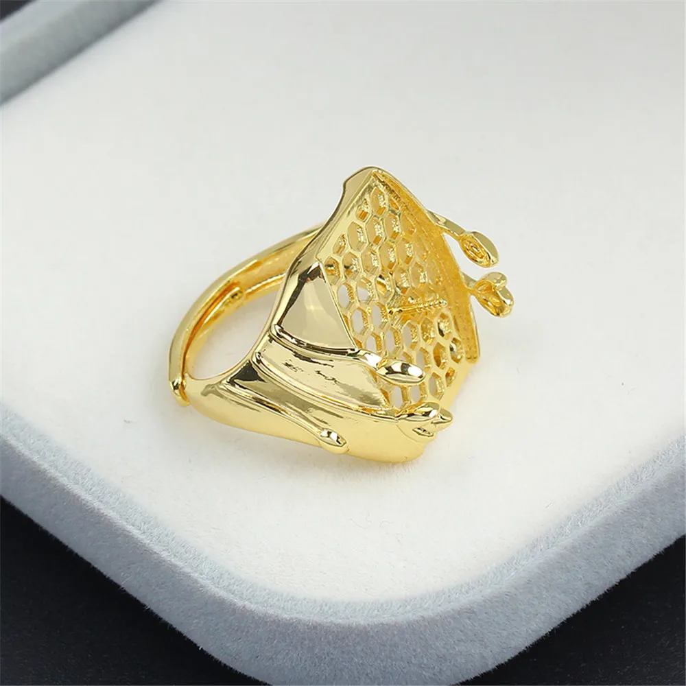 

Domestic 14k gold plating colorful horse shell wrapped open ring zircon pearl empty bracket adjustable DIY accessories
