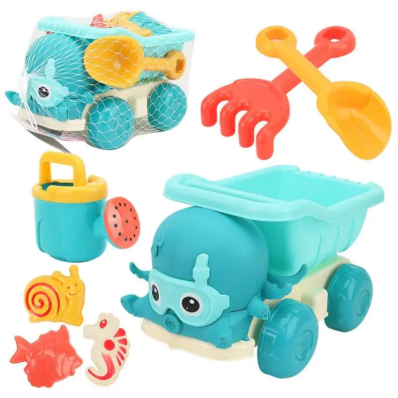 

Beach Toy Set Octopus Beach Set With Mesh Bag Shovel Rake Watering Can Animal Molds For Children Outdoor Sandbox Toys
