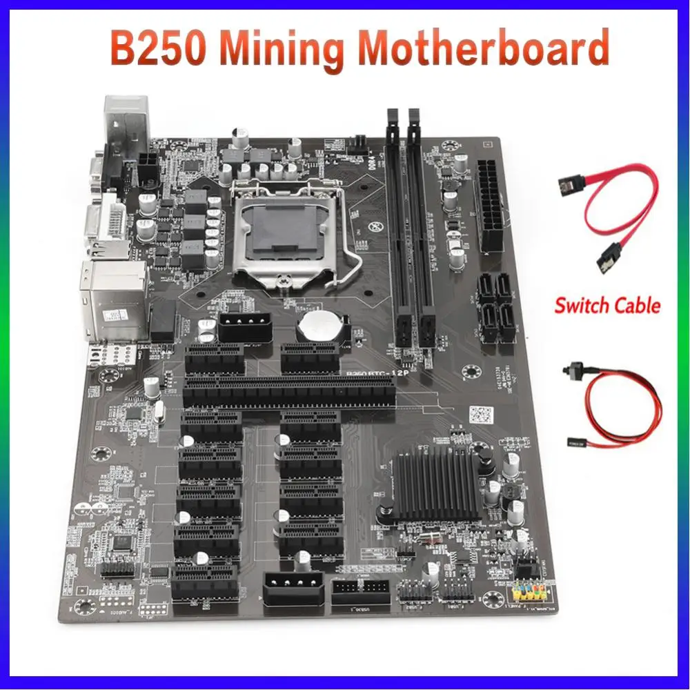 

Материнская плата для майнинга B250, BTC, Lga 1151 DDR4 SATA USB 3,0 PCIe X1 PCI-E X16 12, графическая карта, Поддержка графического процессора VGA, для майнинга битко...