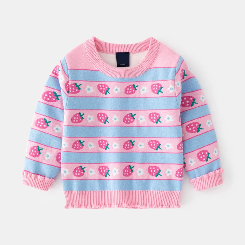 

SAILEROAD New Children's Clothing Baby Winter Clothes Strawberry Striped Sweaters Girls Autumn Kids Pullover Sweater Tops