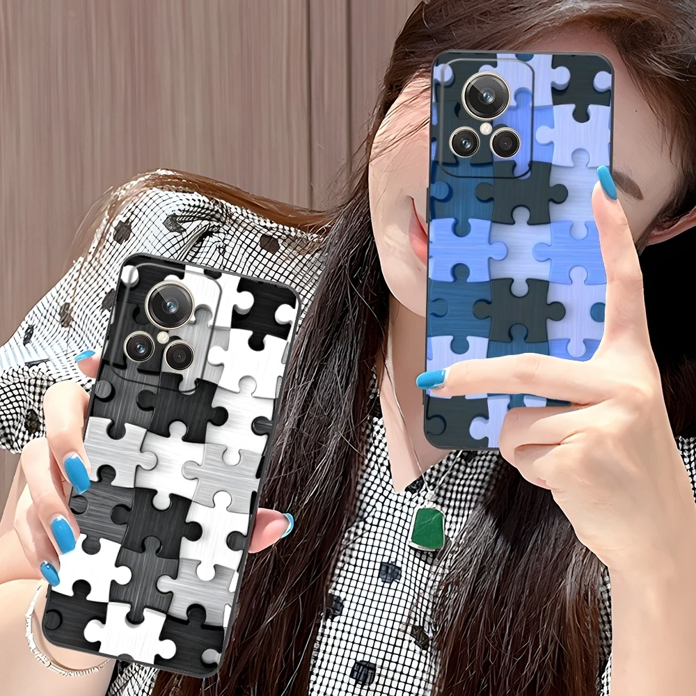 Puzzle Pretty Fashion Mobile Cell Phone Case for Realme GT 2 9i 8i 7i Pro X50 X2 C35 C21 C20 C11 C3 Black Soft Cover Shell