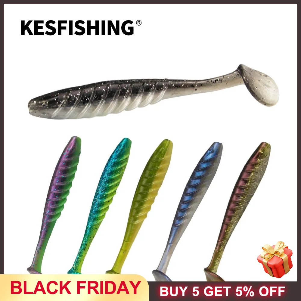 

KESFISHING Ripple Shad 4" 6pcs Peche Isca Artificial Silicone Soft Bait Bass Pike Fish Smell Pesca Fishing Lure Free shipping
