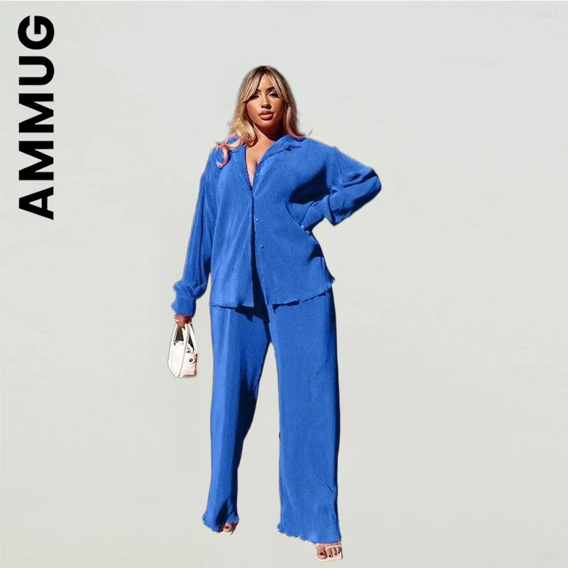 

Ammug Women Set New Party Sportswear Slim Long Pants Sets Basic Pleated Two Piece Sets Long Sleeve Casual Female Sweatsuits