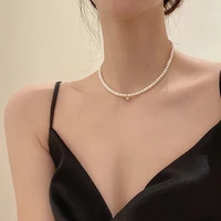 korean imitation pearls beads choker necklaces for women vintage metal ball pendant clavicle chain necklace female jewelry gifts