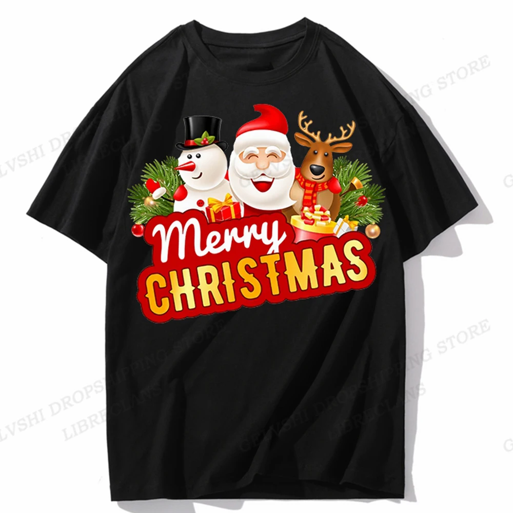 

Merry Christmas T shirt Men Women Fashion T-shirts Cotton Tshirt Reindeer Print Tshirt Tees Snowman Top Kawaii