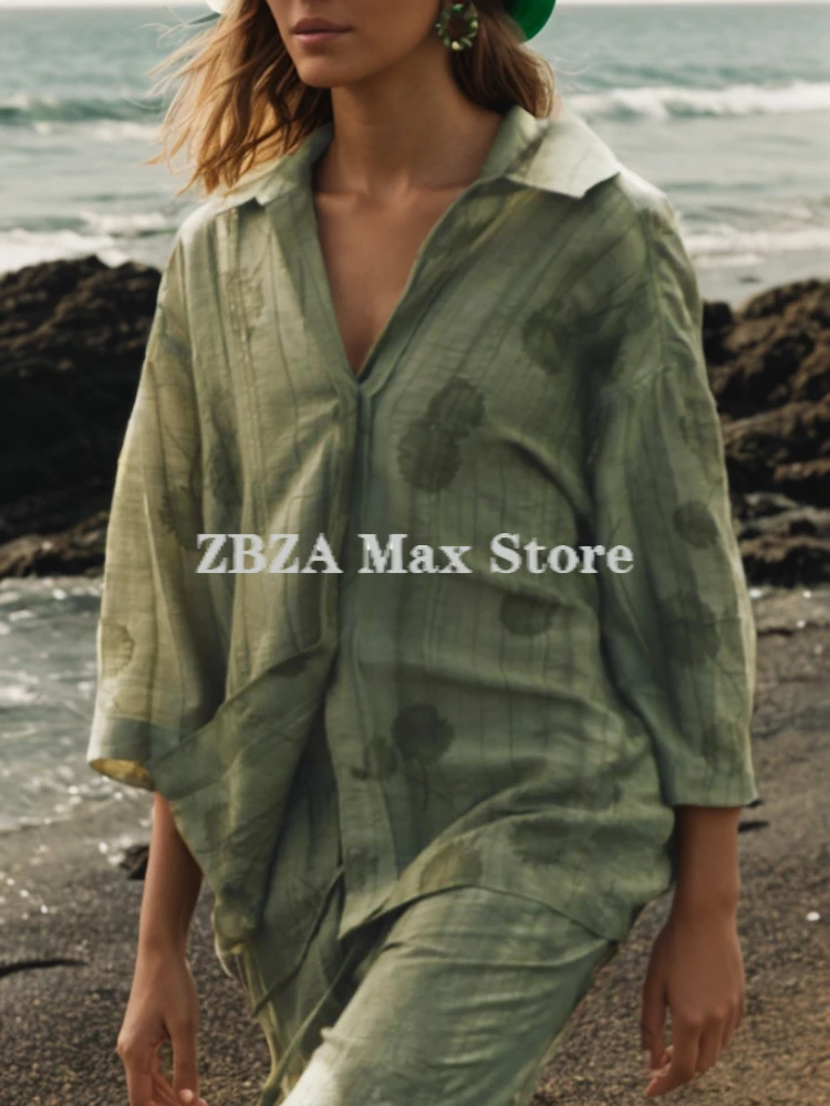 Zbza Женская Жаккардовая Рубашка Большого Размера И Комплект Широких Брюк С