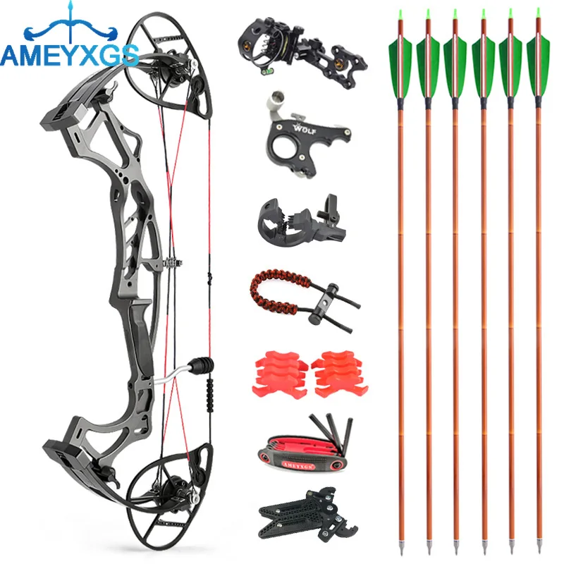 

20-70lbs Archery Compound Bow and Arrow Set 30inch IBO 350FPS with Carbon Arrows for Outdoor Sports Shooting Hunting Accessories