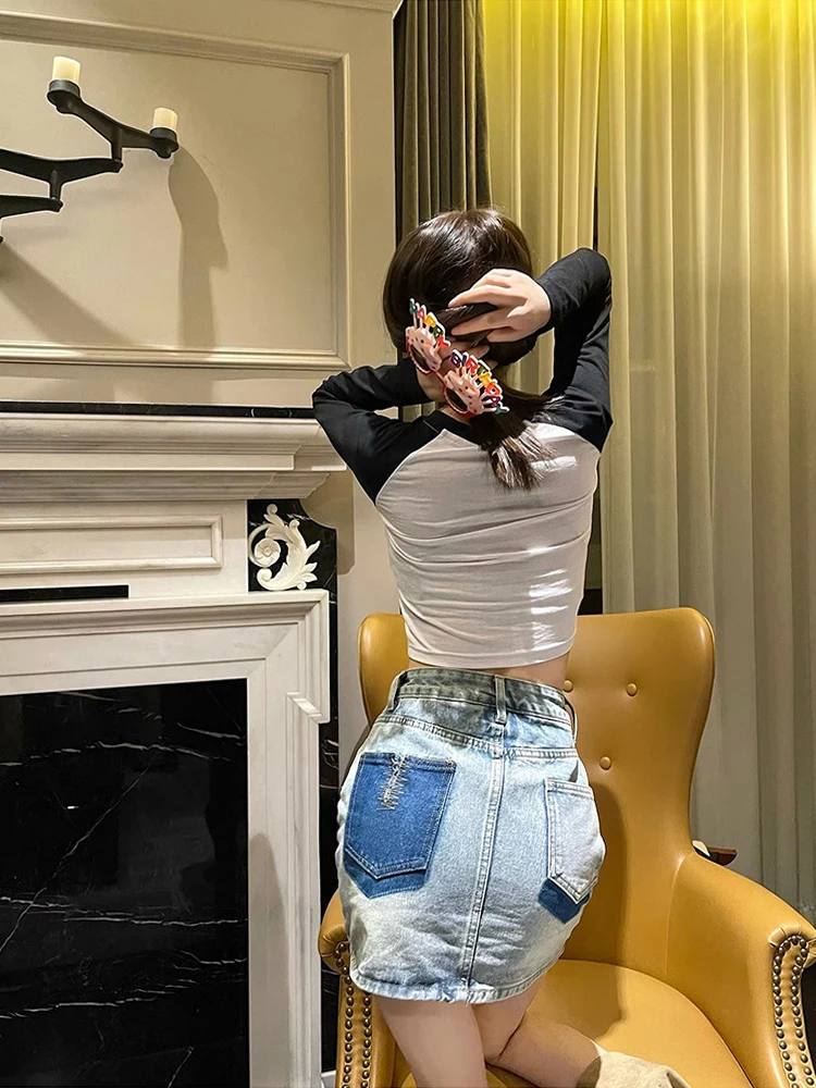 Женская трикотажная футболка с длинным рукавом и круглым вырезом