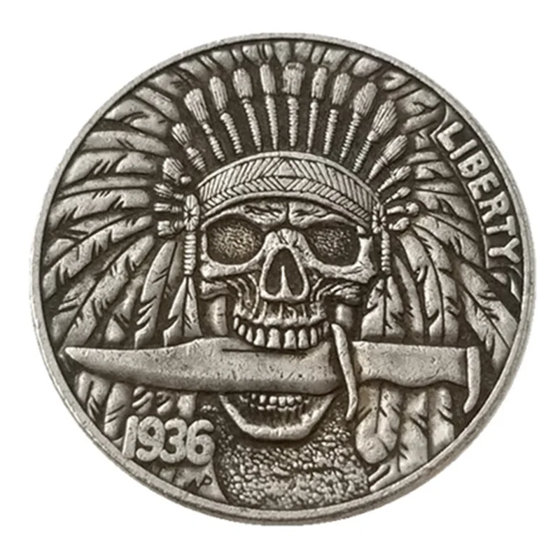 

American 1936 Hobo Coin Skull Silver Plated Coin Commemorative Collectible Coin Gift Challenge Coin