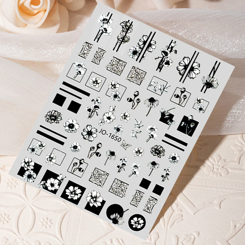 

1PCS Black Flowers Leaves 3D Adhesive Back Sticker Nail Art Decoration Ink Style Nail Art Decal Nail Sticker Nail Parts