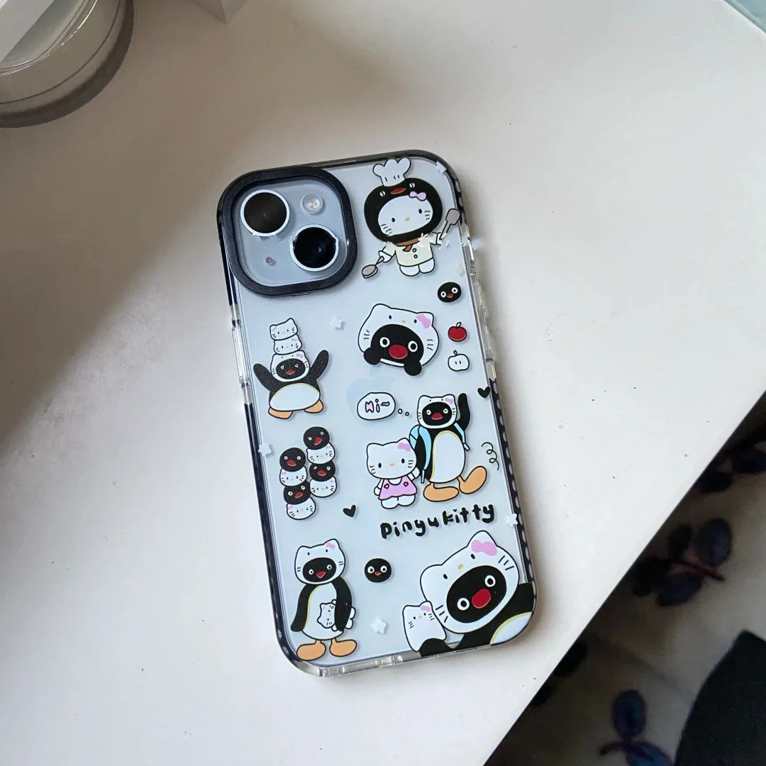 Прозрачный чехол для телефона с рисунком Pingu Impact iPhone 15 16Pro 14Promax 13Mini 12 11 XR 78 PLUS SE Xsmax