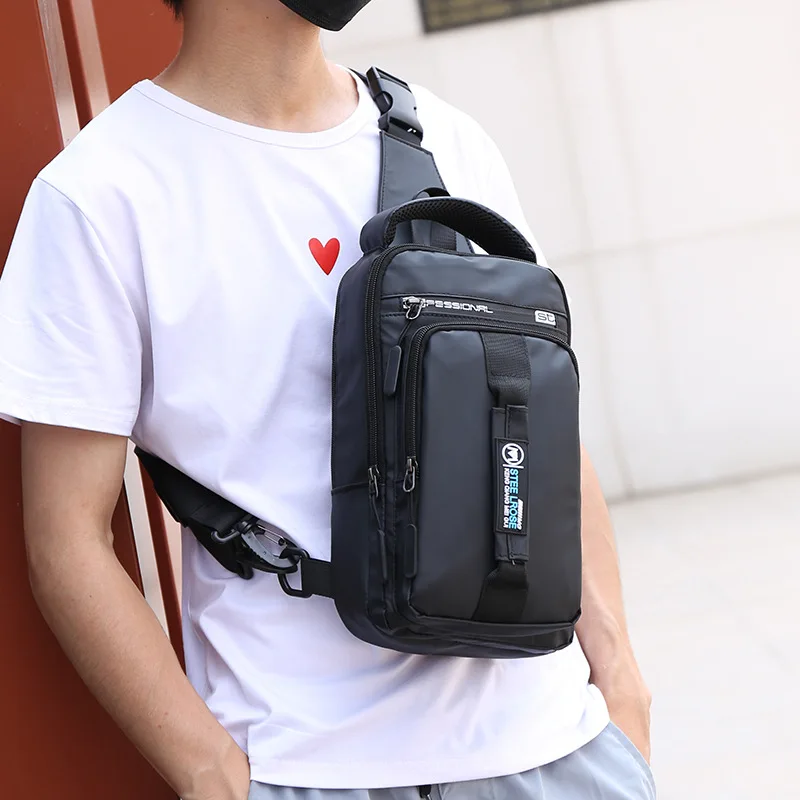 Multifunction Men Crossbody Bag Fashion USB Charge Chest Pack Sling Shoulder Bags Male Waterproof Short Trip Messenger Bag