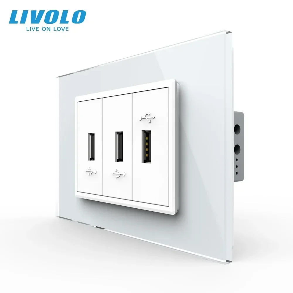 Новая розетка Livolo C9 стандарт 3 USB-разъем для зарядки с жемчужным хрустальным