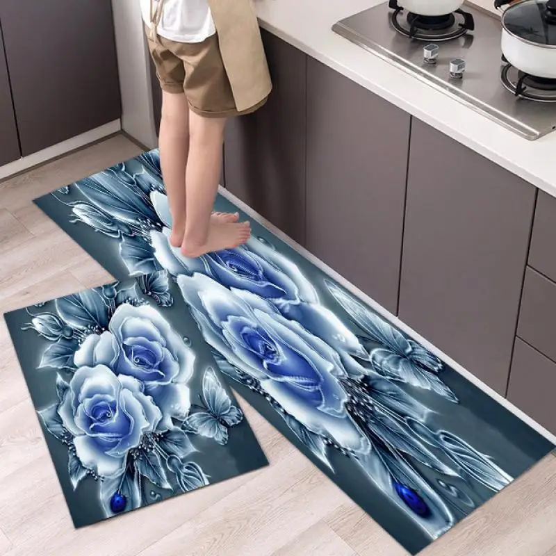 

Напольные коврики для кухни, водонепроницаемые коврики с цветочным принтом для ванной, коврики для гостиной, коврики для входного дома