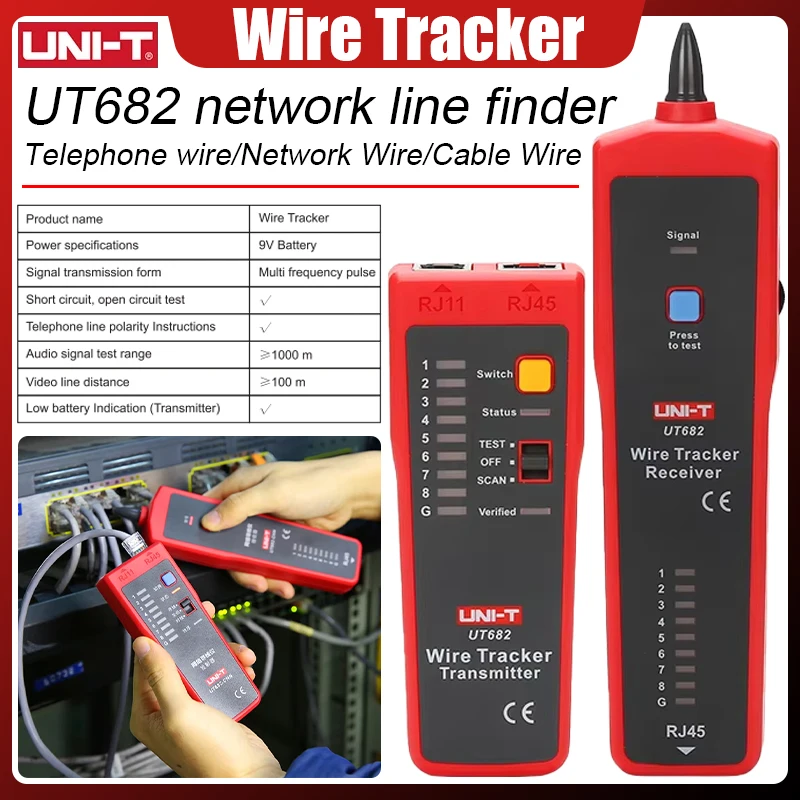 Фото UNI-T UT682 Тестер сетевых проводов Трекер RJ11 RJ45 Wire Line Finder Тестер локальной сети Ручной инструмент для тестирования кабелей для обслуживания сети №1