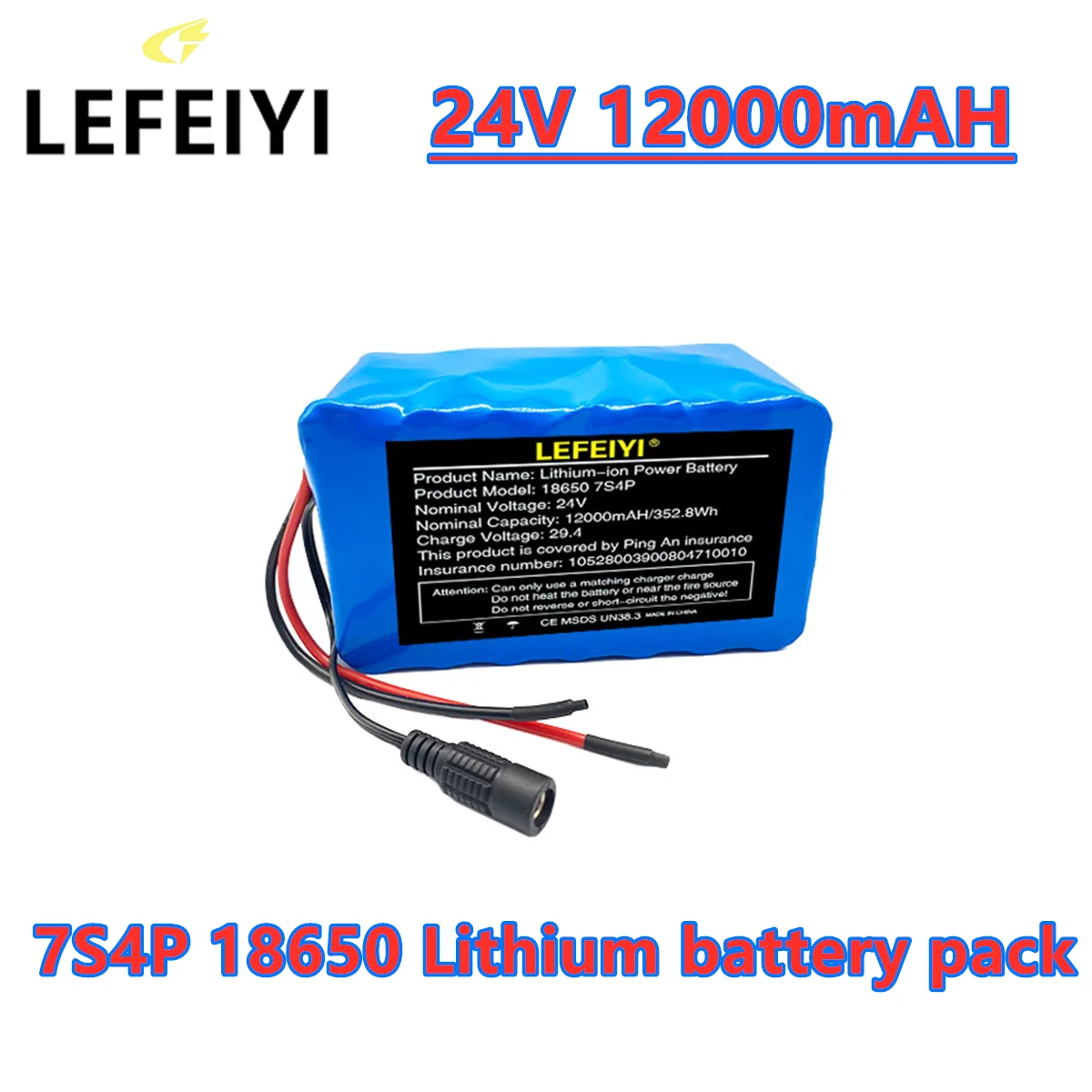 

LEFEIYI 24V 7S4P 12000mAh High Power 12AH 18650 Lithium Battery Pack with BMS 29.4V Electric Bicycle Electric Car+2A Charger