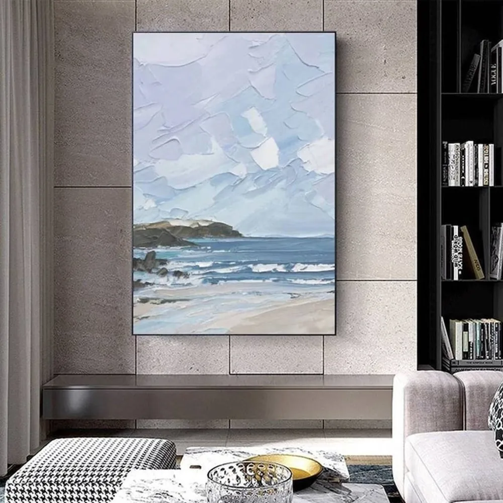 

Vertical blue ocean lake on water oil painting on canvas Decorative Mural Acrylic Hanging For Living Room Bedroom Wall Art