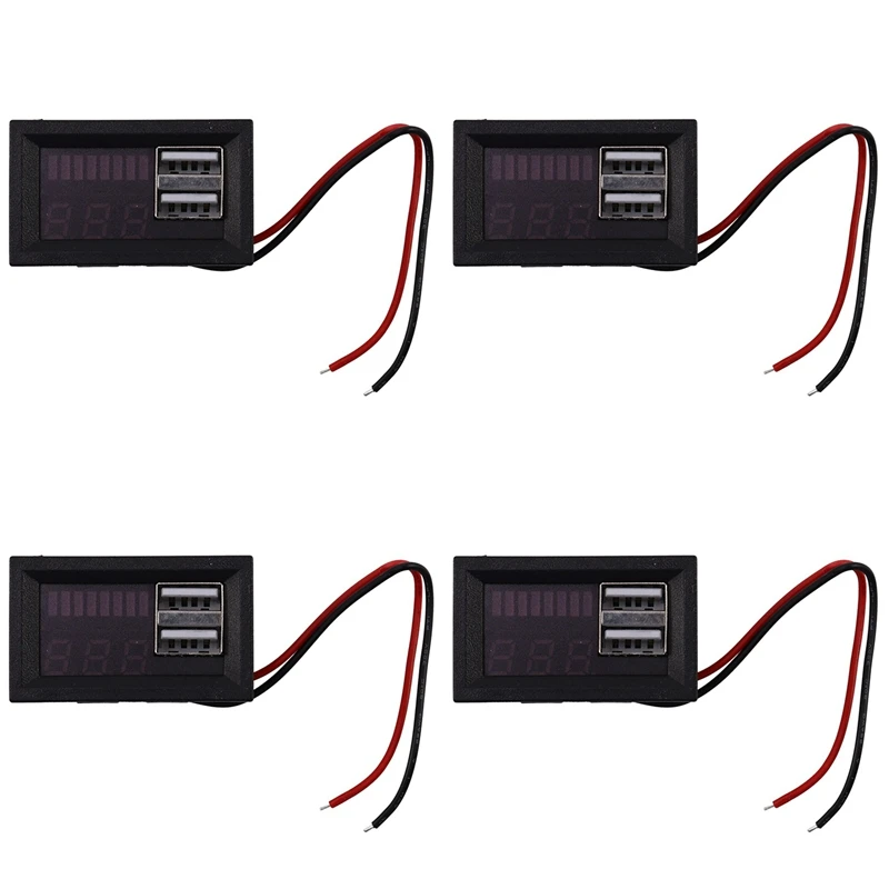 

Цифровой вольтметр, вольтметр, измеритель напряжения, панель тестера для транспортных средств постоянного тока 12 В, USB, выход 5 В, 2 А, батарея 12,6 в, Красный светодиодный дисплей, 4 шт.