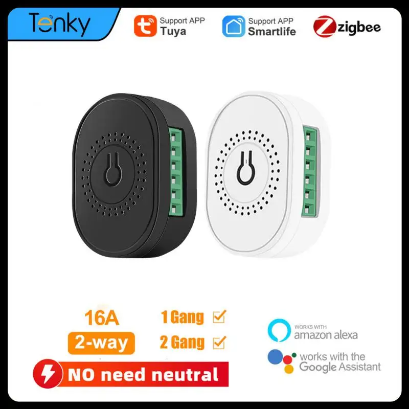 

1/2 Gang Tuya Smart Home Zigbee 16A Mini Smart Switch Module No Neutral Wire Support 2-way Control Work With Alexa Google Home