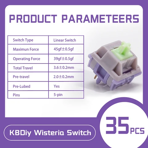 Механические переключатели KBDiy Kang White V3 40gf 5-контактные 35 шт