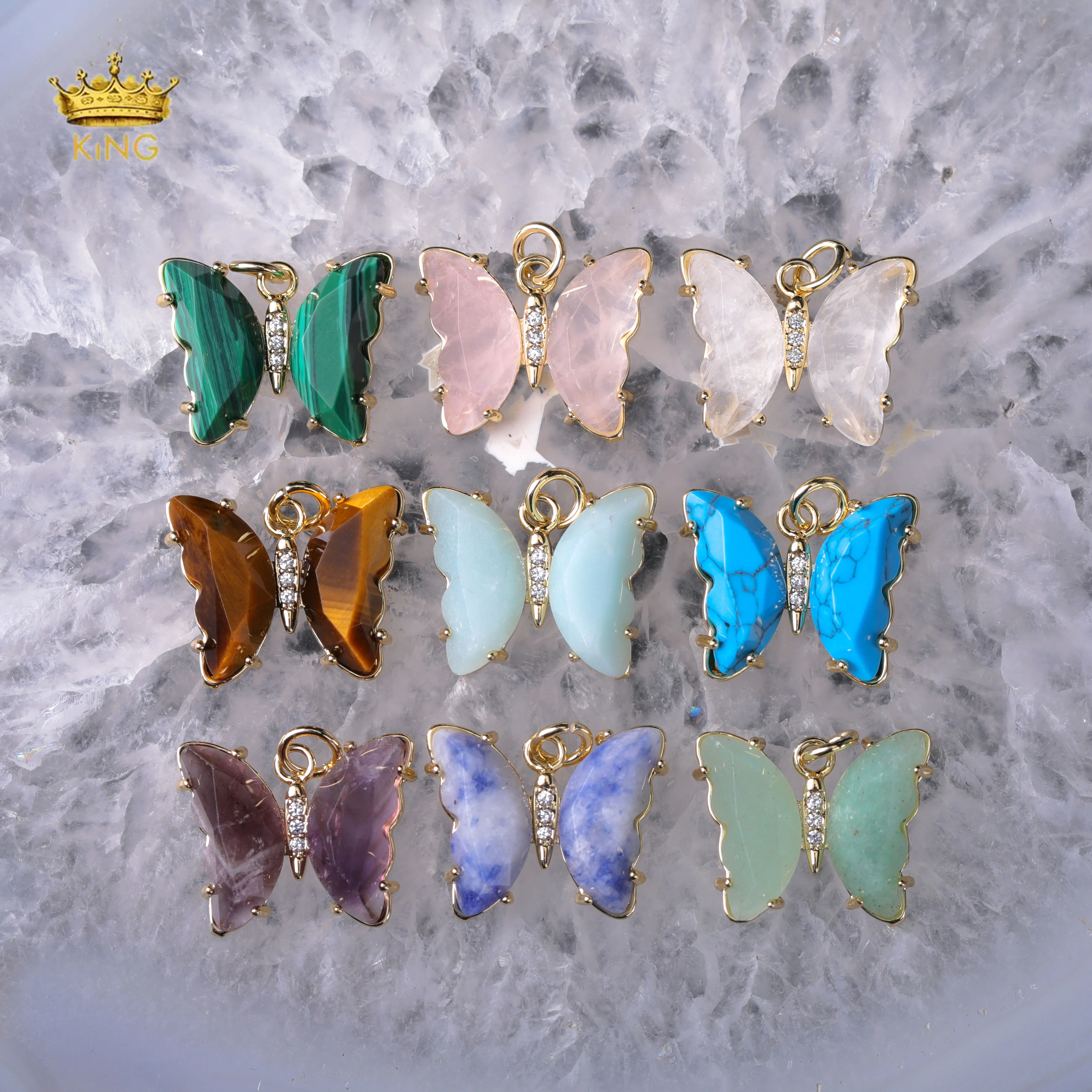 

King 5pcs Butterfly Crystal Pendant,Natural Gemstone Crystal Rose Quartz,Healing Crystal Pendant,Wholesale