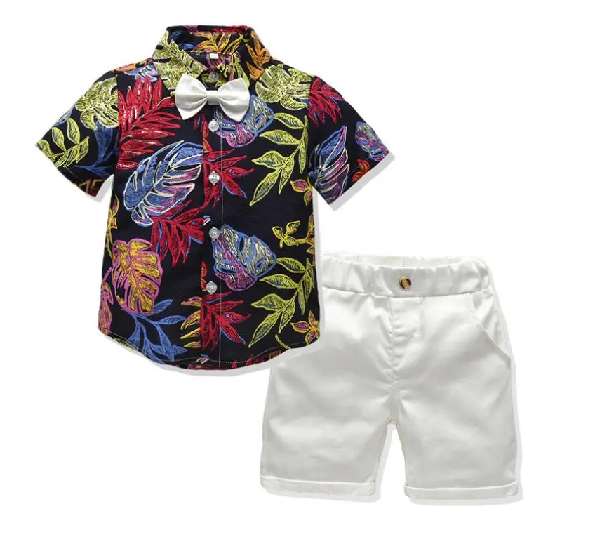 

Хлопковая рубашка с коротким рукавом и шорты для маленьких мальчиков, летний модный Детский костюм