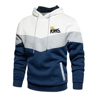 men hoodies king printed 2022 splicing pullover autumn winter fleece warm long sleeve sweatshirts casual comfortable sport tops