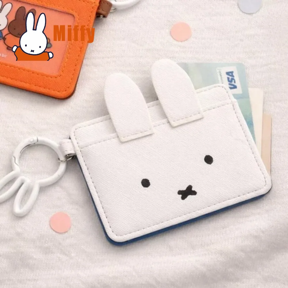 Фото Милый кожаный картхолдер Miffy с кроликом, тонкий кошелек для документов, студенческий дорожный аксессуар, брелок-органайзер, подарок для девочки №2