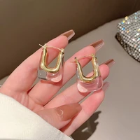 clear resin hoop earrings for women girls acrylic metal geometric irregular earrings party jewelry