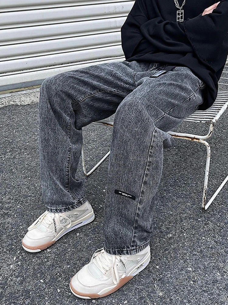 Four Seasons Black Jeans Men's Straight Loose Casual Trousers Y2k Jeans Men's Clothing Fashion Streetwear Ins Hot Saleale JEANS