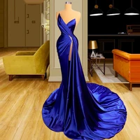 vestidos de noche blue sexy mermaid backless evening dresses 2022 high slit prom gowns sleeveless satin party robe soir%c3%a9e femme