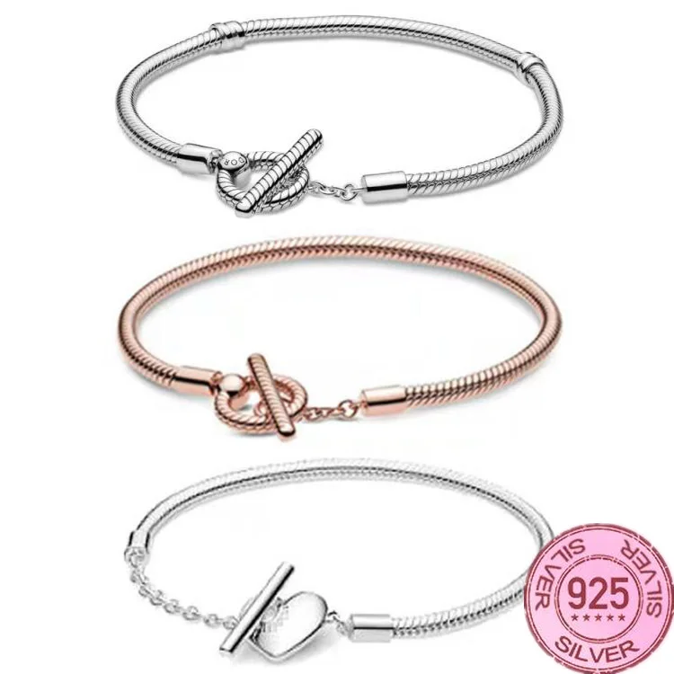 

Серебряный браслет из стерлингового серебра 925 пробы, оригинальная Т-образная застежка, змеиная цепочка, женский подарок, браслет с подвеск...