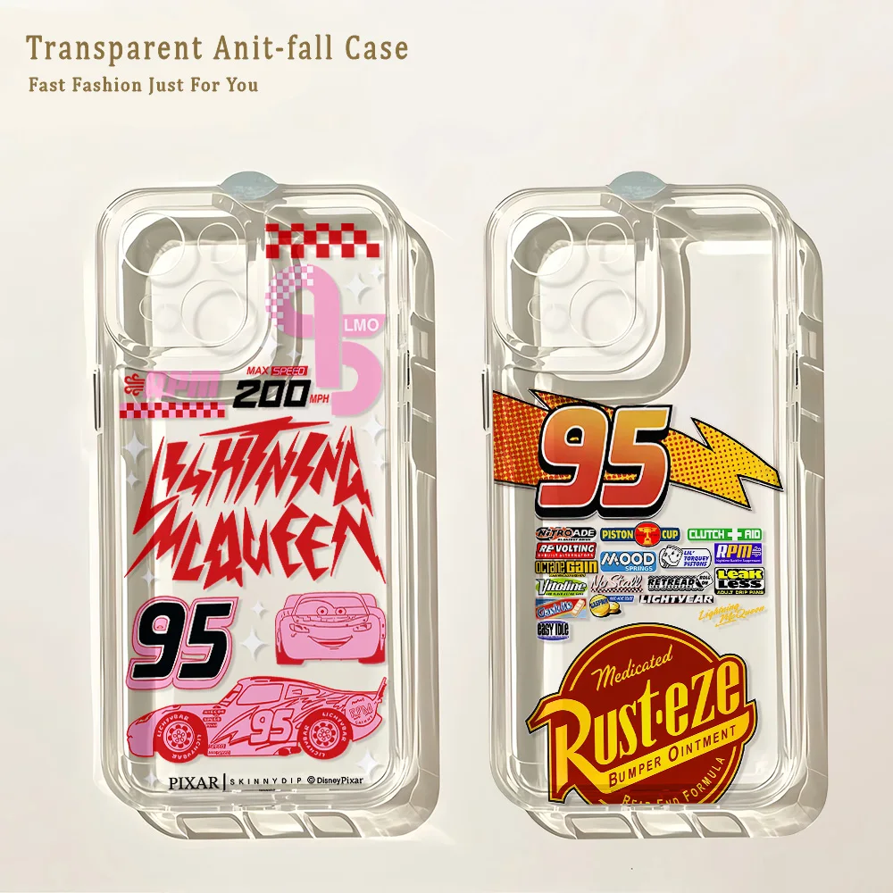 Фото Чехол для телефона HOT Cars L-Lightning M-McQueen для iPhone 17 16 15 14 13 12 11 Mini Pro Max X XR Air Plus, прозрачная задняя крышка №1