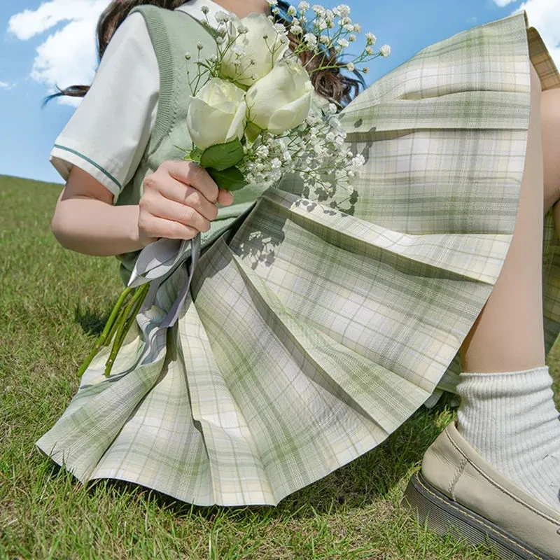 

Японская плиссированная юбка Jk School Y2K с высокой талией, милая зеленая Женская клетчатая мини-юбка для девочек в стиле Харадзюку