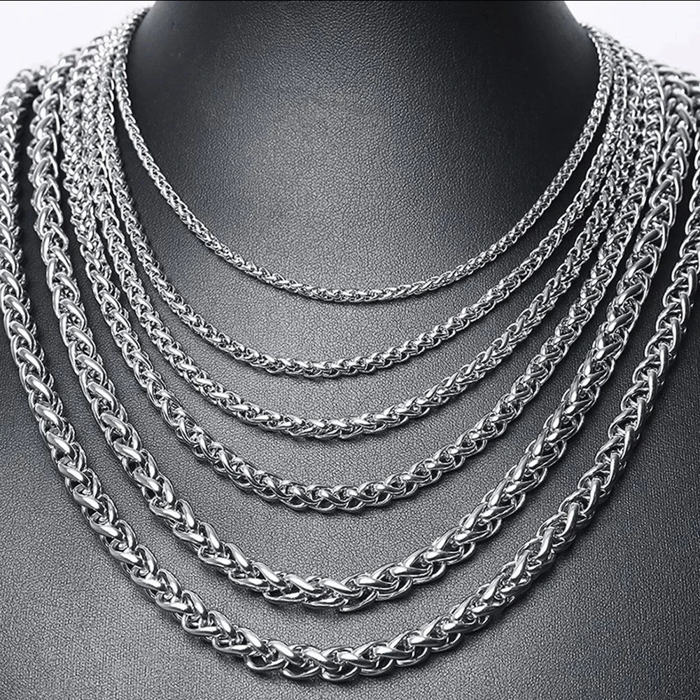 

3-8MM 316L Stainless Steel Wheat Chain Necklace Men Women Fashion Retro Keel Chain Necklace Punk Jewelry Gift Dropshipping