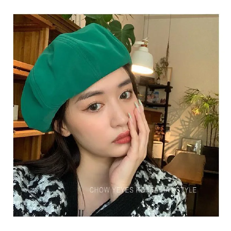 

New Girls Thin Solid Color Beret Hat Female Spring Breathable Korean Painter Cap Net British All-Match Hat Fashion Young Women