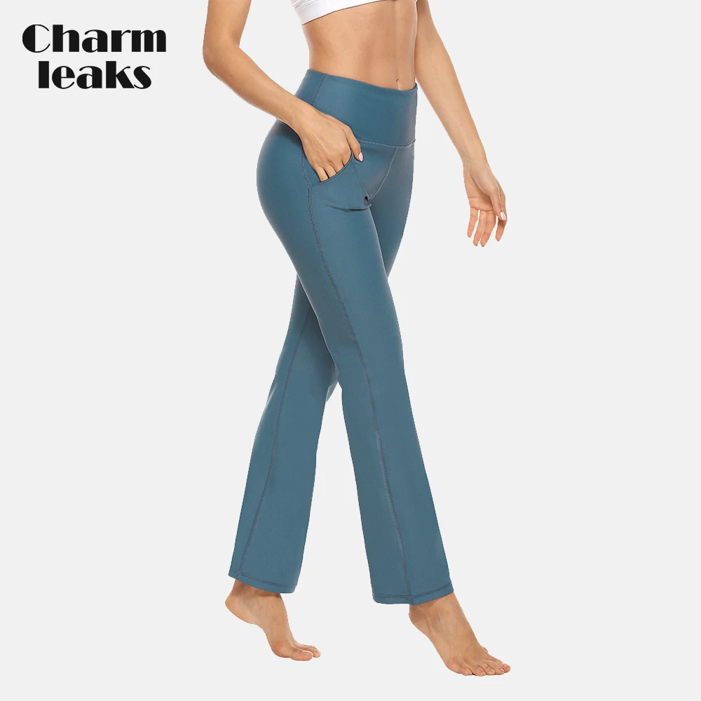 

Charmleaks Women Yoga Flare Pants Gym and Sport Fitness Wear Elastic High Waist with Pocket