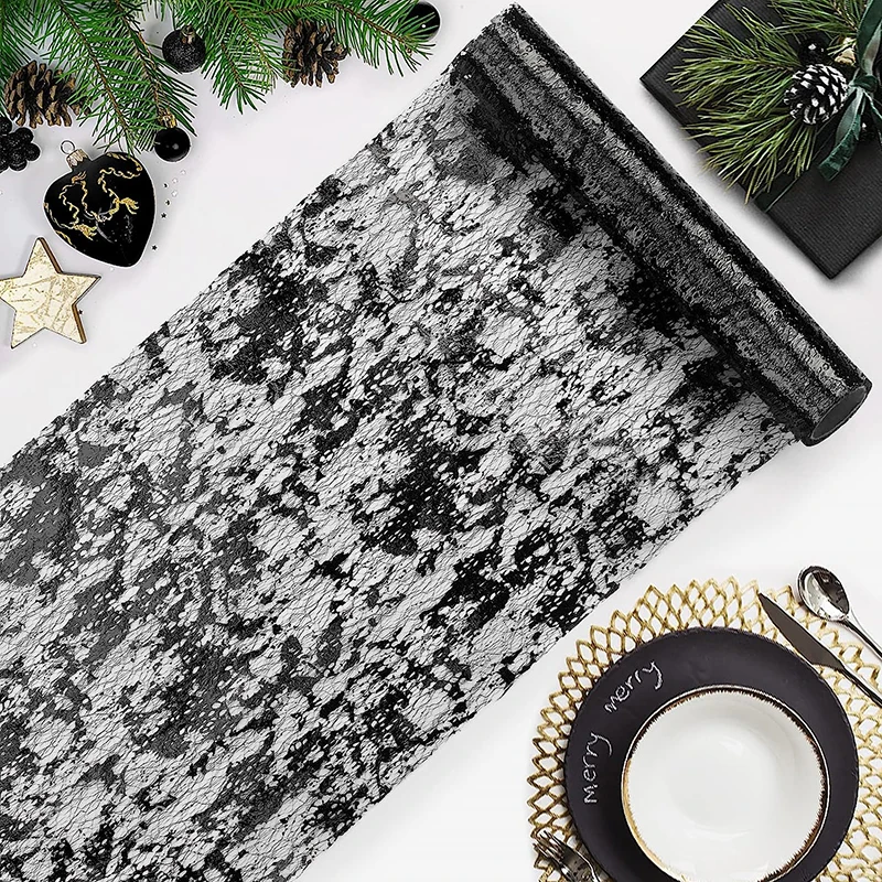

11" x 108" Black Sequin Glitter Thin Mesh Roll Table Runners for Birthday Party Suppliers Christmas Halloween Party Decorations